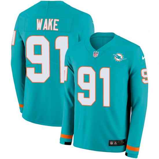 Nike Dolphins 91 Cameron Wake Aqua Green Team Color Men s Stitched NFL Limited Therma Long Sleeve Jersey